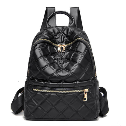 Ielgy Ladies Fashion Rhombus School Bag PU Soft Leather Texture Commuter Simple Leisure Travel Backpack