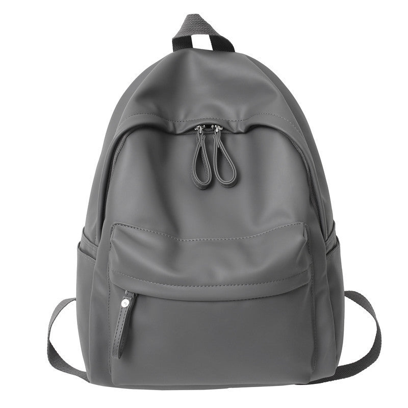 Ielgy Soft Leather School Bag High School Student Backpack Simple Casual Fashion Large-Capacity Travel Backpack