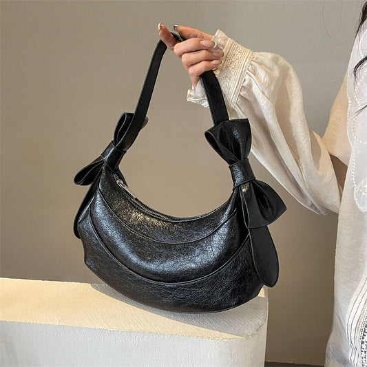 Ielgy Ladies Black All-Match Diagonal High-End Crescent Underarm Bag Niche Design Shoulder Bag