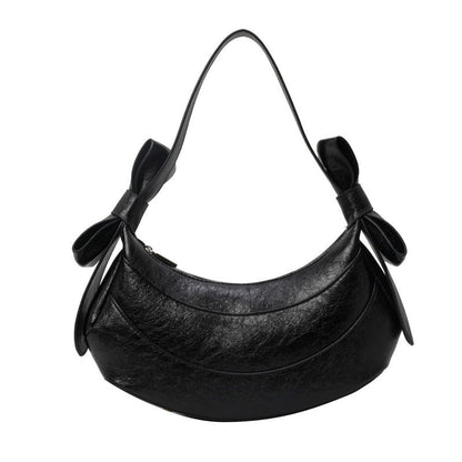 Ielgy Ladies Black All-Match Diagonal High-End Crescent Underarm Bag Niche Design Shoulder Bag