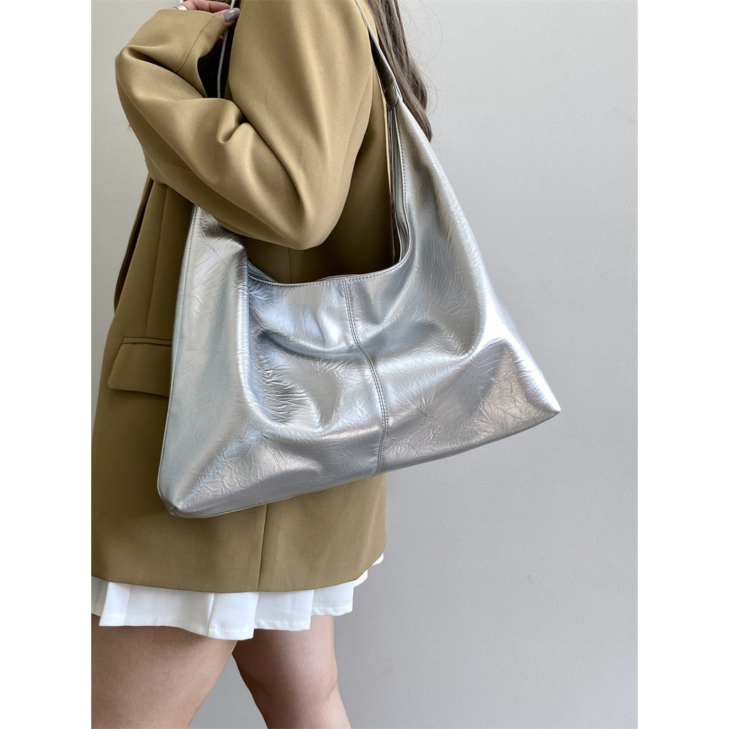 Ielgy Ladies Large Capacity Portable Underarm Bag Commuter Soft Leather Shoulder Tote Bag