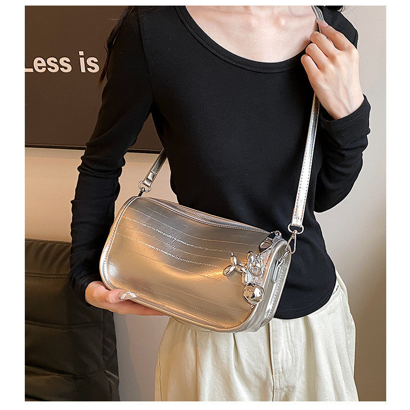 Ielgy Ladies Fashionable All-Match Large-Capacity Silver Shoulder Messenger Small Square Bag