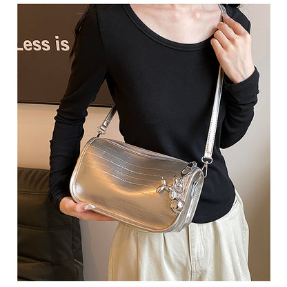 Ielgy Ladies Fashionable All-Match Large-Capacity Silver Shoulder Messenger Small Square Bag