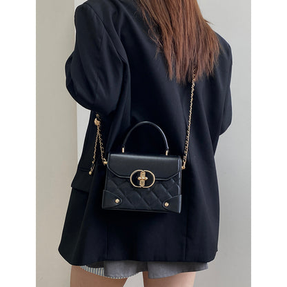 Ielgy Ladies Black Box Bag High-End Feeling All-Match Diamond One-Shoulder Messenger Bag