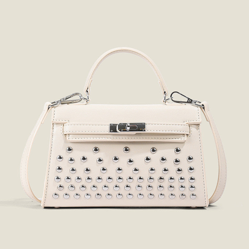 Ielgy Ladies Black Rivet Silver Buckle Messenger Bag