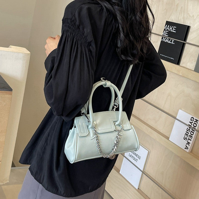 Ielgy High-End Niche Design Silver Handbag Crossbody Fashion All-Match Handbag