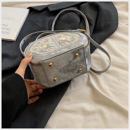 Ielgy Fashion Niche Embroidery Bag New Chinese Style All-Match Cross-Body Portable Small Round Bag