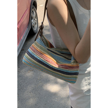 Ielgy Niche Woven Underarm Bag Fashion Portable Straw Woven All-Match One-Shoulder Messenger Bag