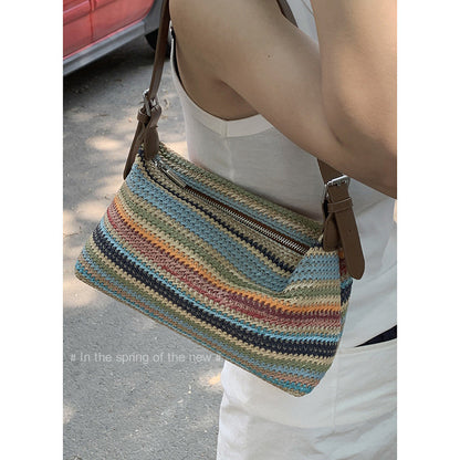 Ielgy Niche Woven Underarm Bag Fashion Portable Straw Woven All-Match One-Shoulder Messenger Bag
