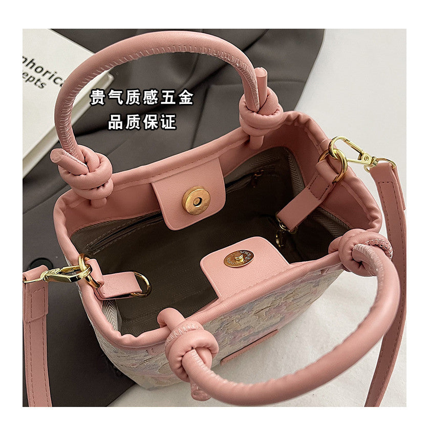 Ielgy New Chinese Style Hand-Carrying Bucket Bag Women's Temperament Hanfu Accessories Messenger Bag Chinese Style Embroidered Shoulder Bag