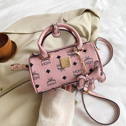 Ielgy Boston Letter Cylindrical Handbag Shoulder Crossbody Bag