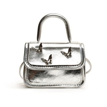 Ielgy Ladies Casual All-Match Silver Butterfly Small Square Bag Portable One-Shoulder Mini Messenger Bag
