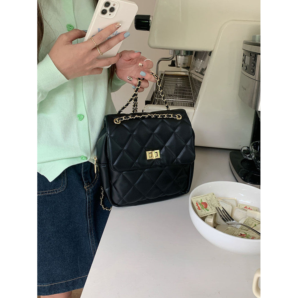 Ielgy Ladies Square Backpack Korean Version Cross-body Shoulder Portable Diamond Chain Backpack