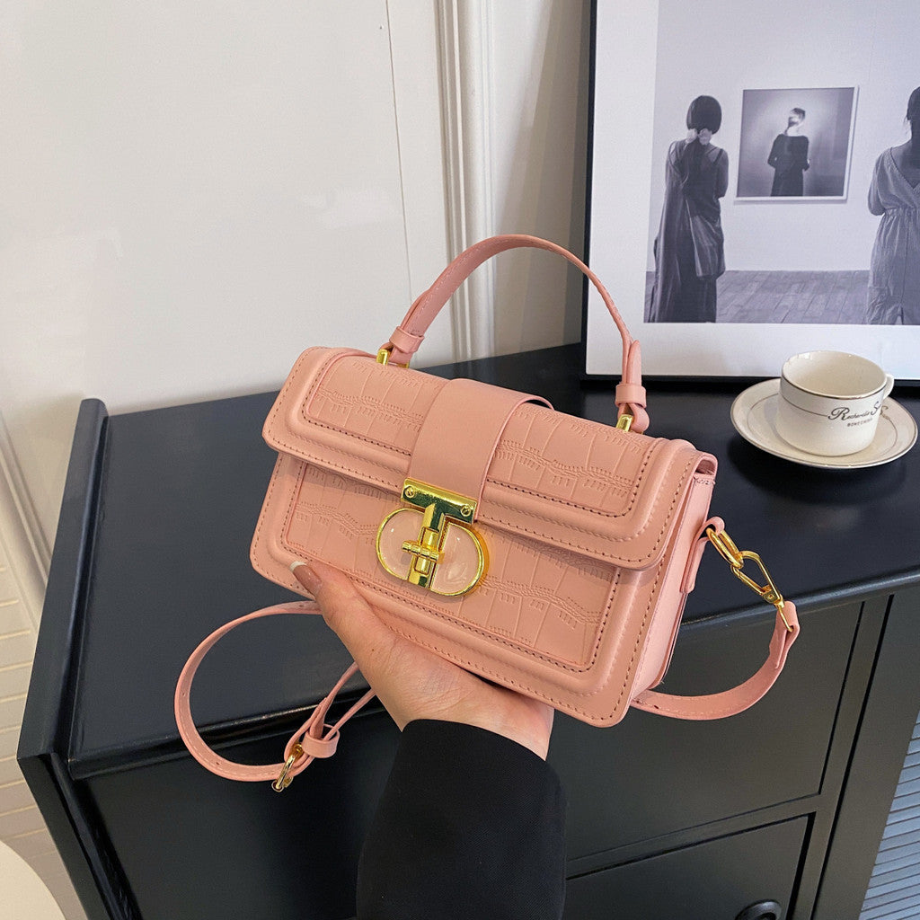 Ielgy High-End Texture Solid Color Portable Box Bag All-Match One-Shoulder Messenger Small