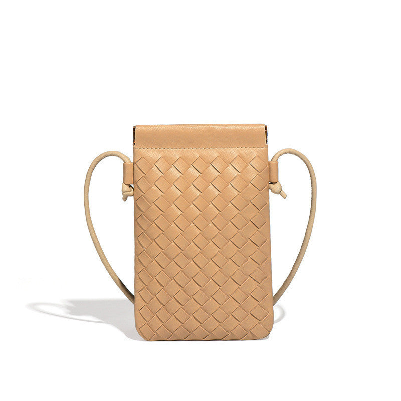 Ielgy Fashion Mini Mobile Phone Bag Hand-Woven Bag Simple Trendy All-Match Retro Small One-Shoulder Messenger Female Bag