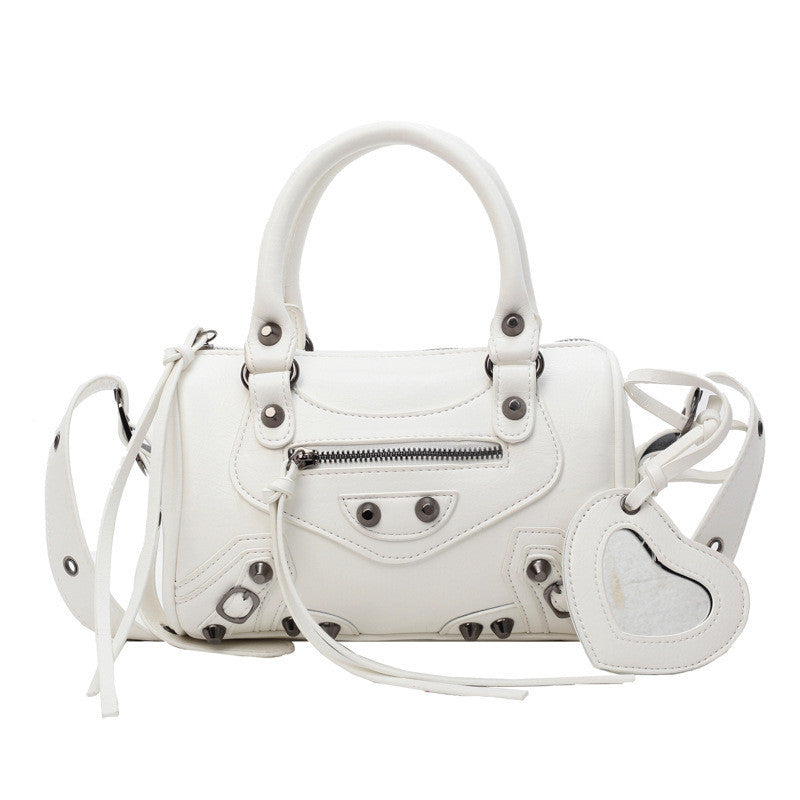 Ielgy High-End Rivets Hot Girl Style Texture Boston Handbag Niche One-Shoulder Messenger Motorcycle Bag