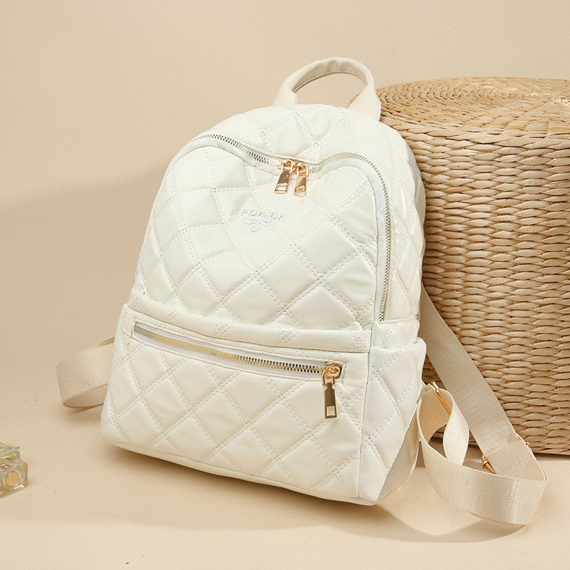 Ielgy Ladies Fashion Rhombus School Bag PU Soft Leather Texture Commuter Simple Leisure Travel Backpack