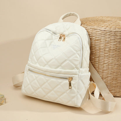 Ielgy Ladies Fashion Rhombus School Bag PU Soft Leather Texture Commuter Simple Leisure Travel Backpack