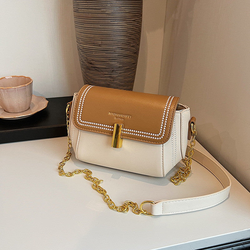 Ielgy Ladies All-Match Chain Simple Retro One-Shoulder Messenger Contrast Color Small Square Bag