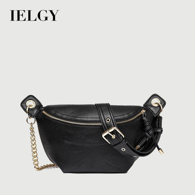 Ielgy Ladies Messenger Bag Retro PU Chest Bag Chain Clause Fashion