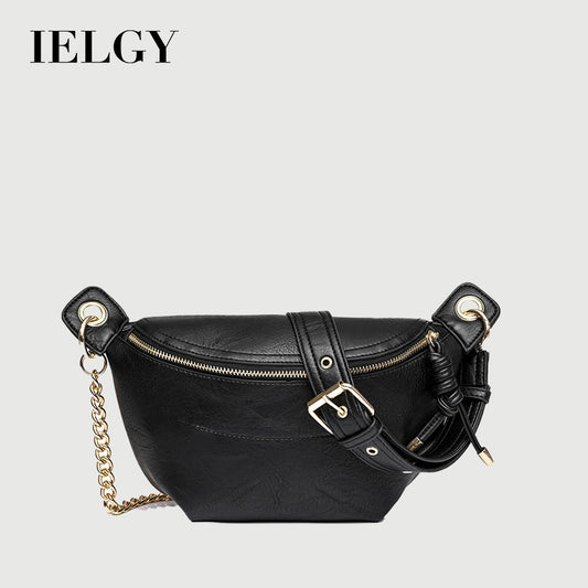 Ielgy Ladies Messenger Bag Retro PU Chest Bag Chain Clause Fashion