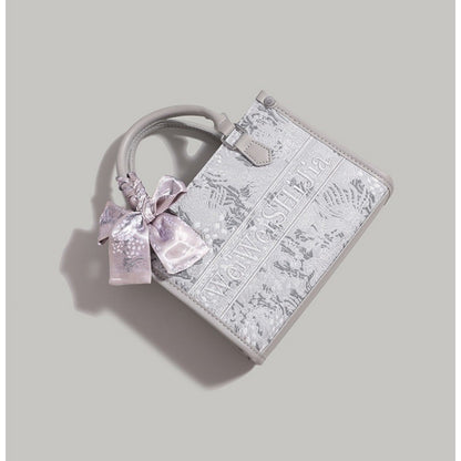 Ielgy Commuter Tote Bag High-End Pattern Embroidery Portable One-Shoulder Diagonal Shopping Bag (Ribbon Style Random Shipping)