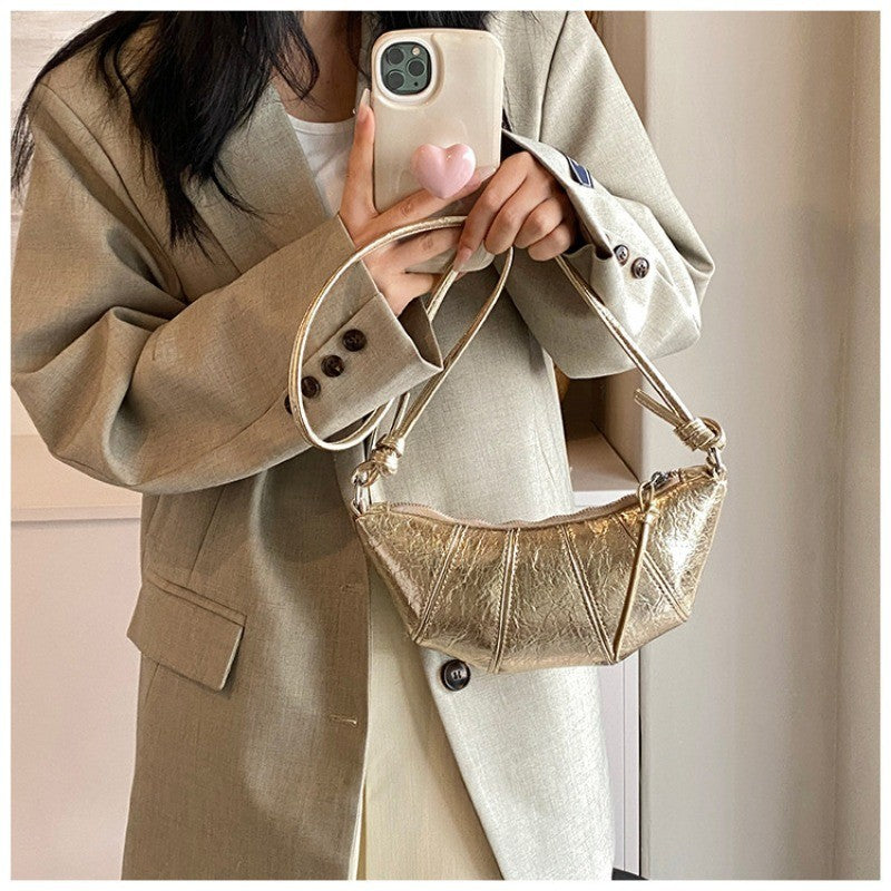 Ielgy Niche Unique Fashionable Hot Girl Style Simple All-Match Dumpling Bag Casual Silver Messenger Bag