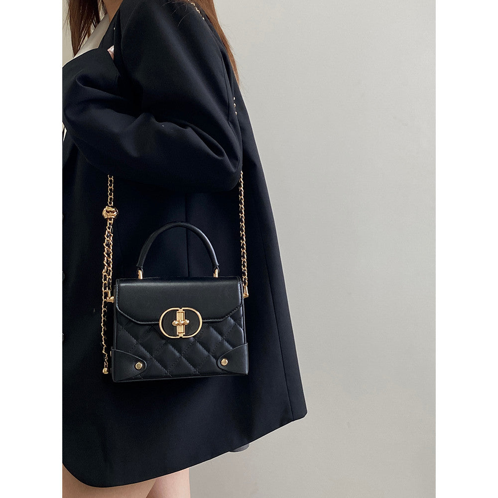 Ielgy Ladies Black Box Bag High-End Feeling All-Match Diamond One-Shoulder Messenger Bag