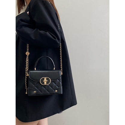 Ielgy Ladies Black Box Bag High-End Feeling All-Match Diamond One-Shoulder Messenger Bag