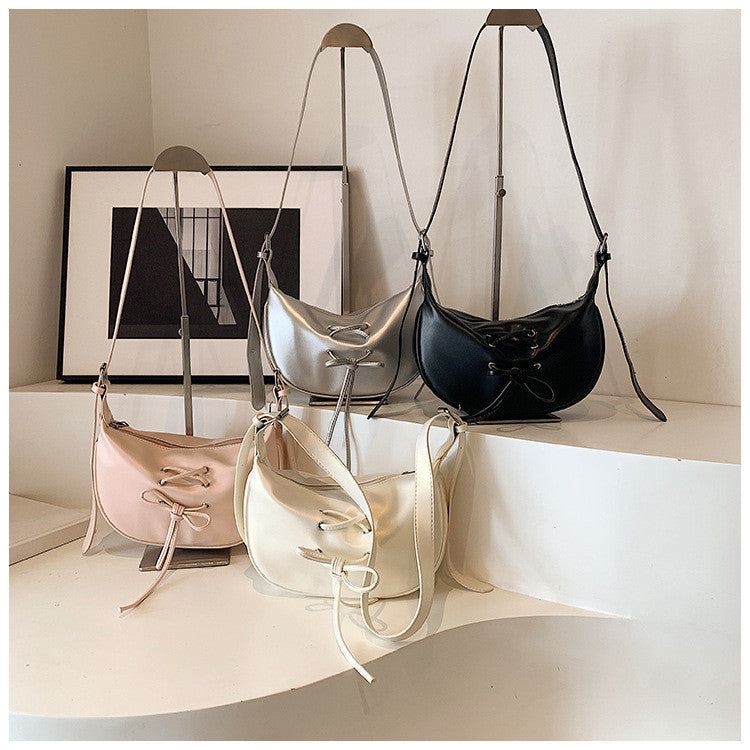 Ielgy Large-Capacity One-Shoulder Tote Bag All-Match Retro Fashion Bow Cross-Body Du