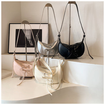 Ielgy Large-Capacity One-Shoulder Tote Bag All-Match Retro Fashion Bow Cross-Body Du