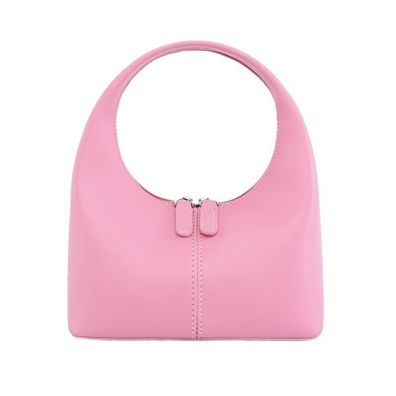 Ielgy Ladies Fashion Handbag Solid Color PU Fashion All-Match French Underarm Crescent Bag