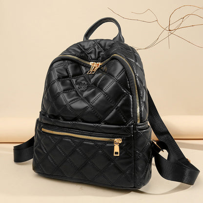 Ielgy Ladies Fashion Rhombus School Bag PU Soft Leather Texture Commuter Simple Leisure Travel Backpack