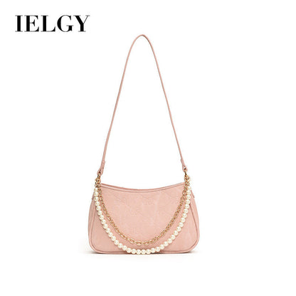 Ielgy Pearl Chain Bag Fashion Underarm Bag All-Match One-Shoulder Messenger Small Square Bag