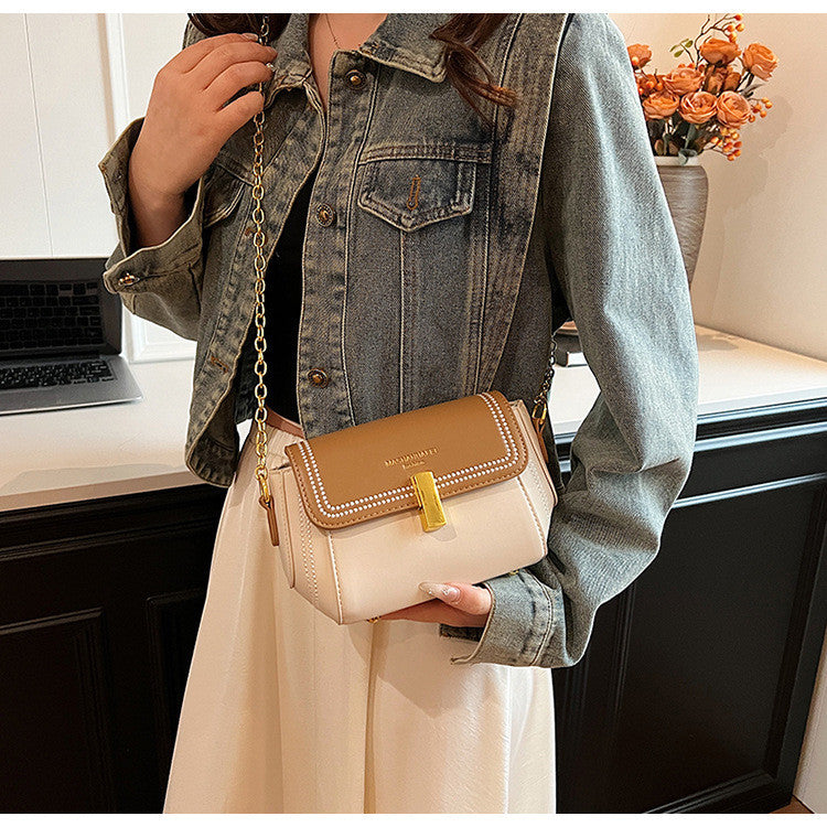 Ielgy Ladies All-Match Chain Simple Retro One-Shoulder Messenger Contrast Color Small Square Bag