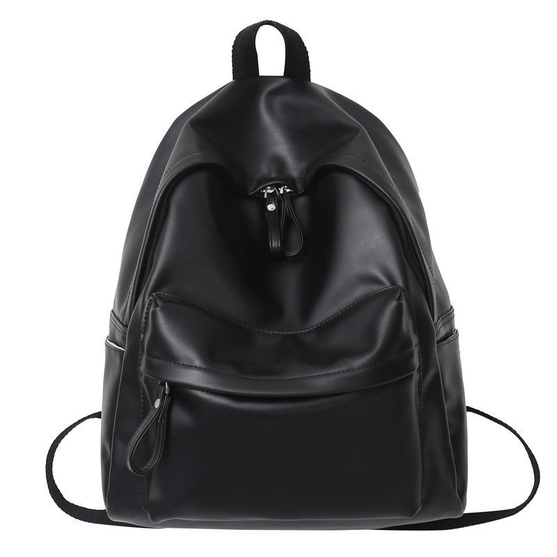 Ielgy Soft Leather School Bag High School Student Backpack Simple Casual Fashion Large-Capacity Travel Backpack