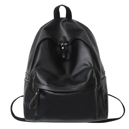 Ielgy Soft Leather School Bag High School Student Backpack Simple Casual Fashion Large-Capacity Travel Backpack