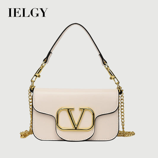 IELGY Chain Bag Women's Simple Fashion Texture Foreign Style Golden V-shaped Design Small Square Bag