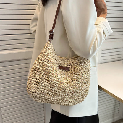 Ielgy Straw Shoulder Bag Korean Fashionable Woven Casual Beach Bag