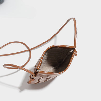 Ielgy Fashion Mini Mobile Phone Bag Hand-Woven Bag Simple Trendy All-Match Retro Small One-Shoulder Messenger Female Bag