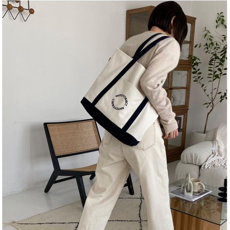 Ielgy Canvas Large Bag Shoulder Large Capacity All-Match Commuter Tote Bag