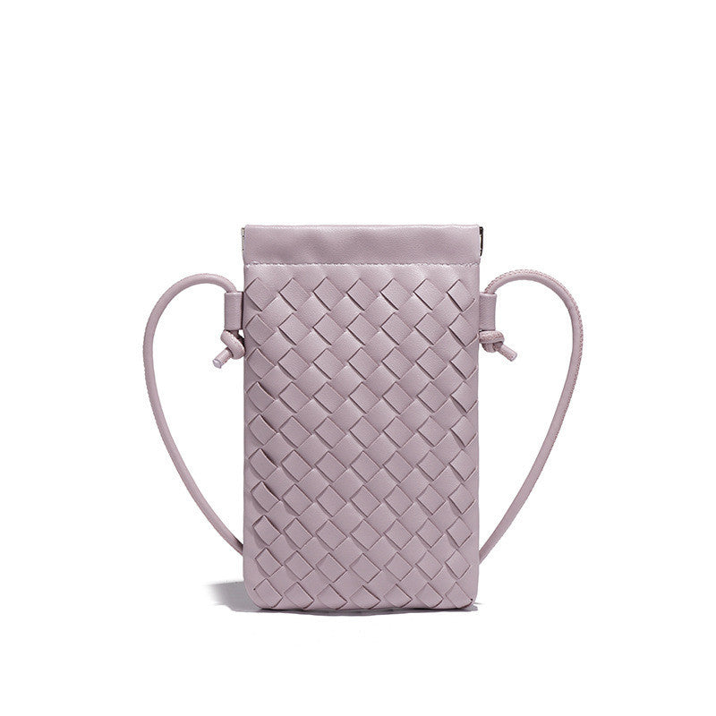 Ielgy Fashion Mini Mobile Phone Bag Hand-Woven Bag Simple Trendy All-Match Retro Small One-Shoulder Messenger Female Bag