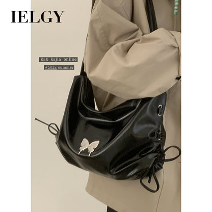 Ielgy Ladies Black Niche Underarm Bag Cool Casual Large-Capacity Cross-Body Commuter Tote Bag