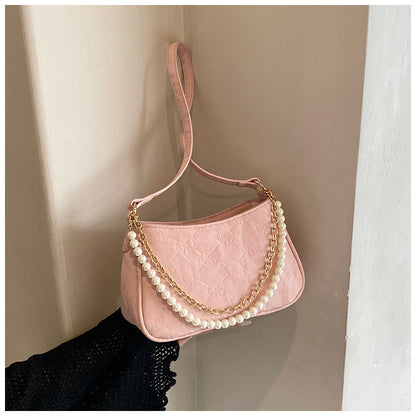 Ielgy Pearl Chain Bag Fashion Underarm Bag All-Match One-Shoulder Messenger Small Square Bag