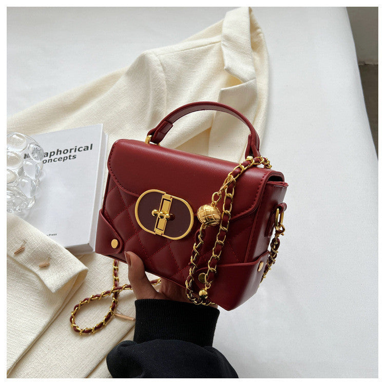 Ielgy Portable Box Bag Ladies Unique Texture Chain Shoulder Diagonal Bag