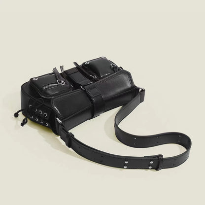 Ielgy High-End Feeling Black Motorcycle Bag Sweet Cool Hot Girl Baguette Bag Niche One-Shoulder Messenger Underarm Bag