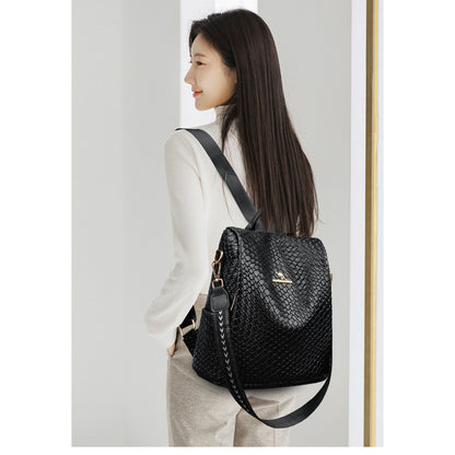 Ielgy Popular Woven Leather Backpack Multifunctional Anti-theft Student School Bag Travel Backpack