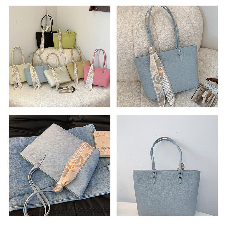 Ielgy Solid Color Large-Capacity Bucket Bag Tote Bag All-Match Commuter Shoulder Messen