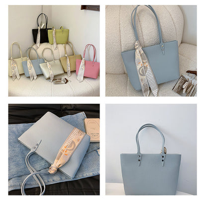 Ielgy Solid Color Large-Capacity Bucket Bag Tote Bag All-Match Commuter Shoulder Messen