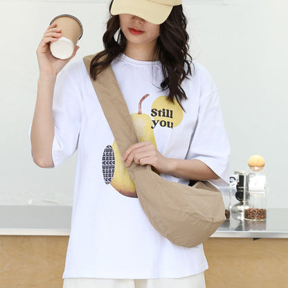 Ielgy Korean Version Casual Literary One-Shoulder Female Bag Pleated Nylon Dumpling Bag Fashion Drawstring Canvas Messenger Bag